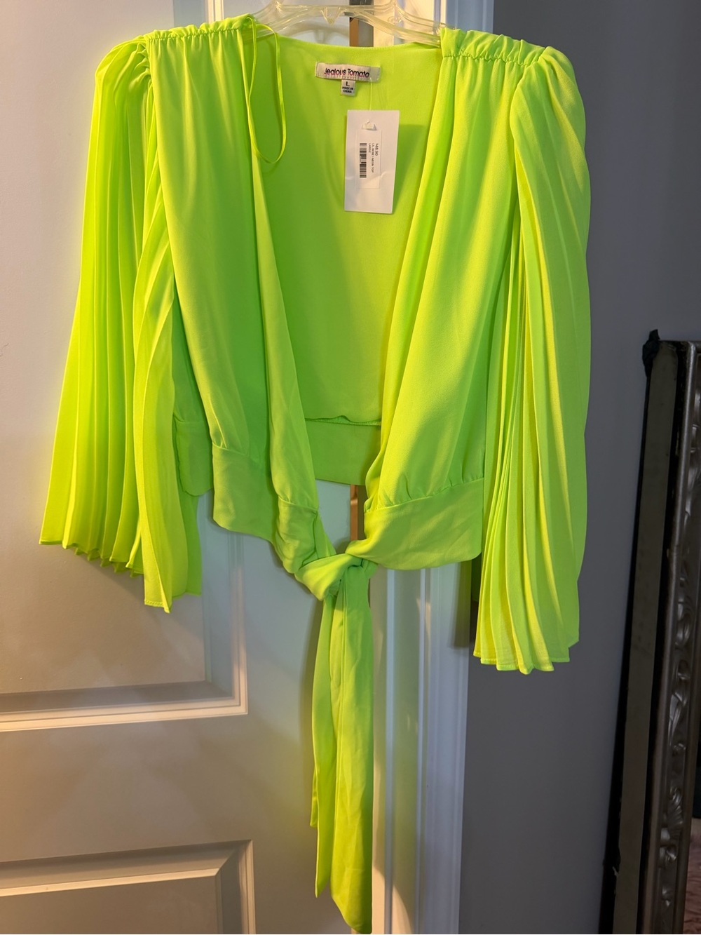 Neon Lime Tie-Front wrap Blouse